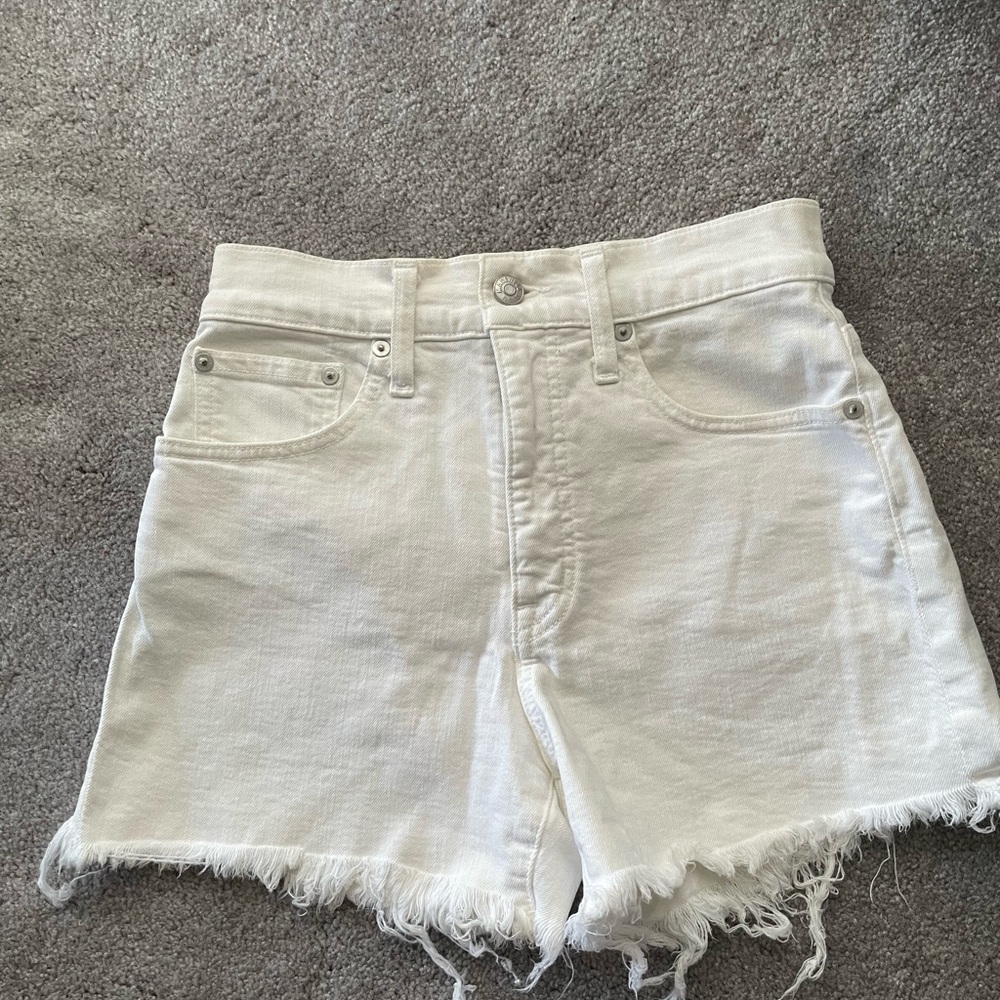 Madewell White Jean Shorts Distressed Frayed Hem